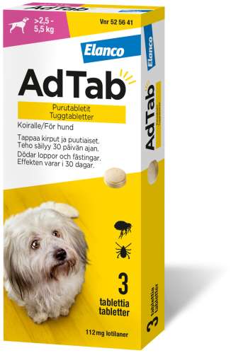 AdTab. 112 mg, tuggtabletter för hund (> 2,5–5,5 kg) - 3 st, tuggtablett