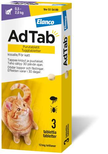 AdTab. 12 mg, tuggtabletter för katt (0,5–2 kg) - 3 st, tuggtablett