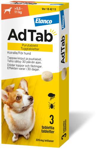 AdTab. 225 mg, tuggtabletter för hund (> 5,5–11 kg) - 3 st, tuggtablett