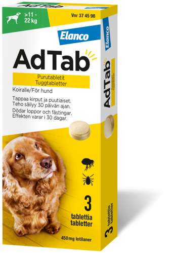 AdTab. 450 mg, tuggtabletter för hund (> 11–22 kg) - 3 st, tuggtablett