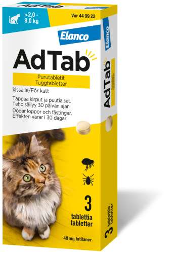 AdTab. 48 mg, tuggtabletter för katt (> 2–8 kg) - 3 st, tuggtablett