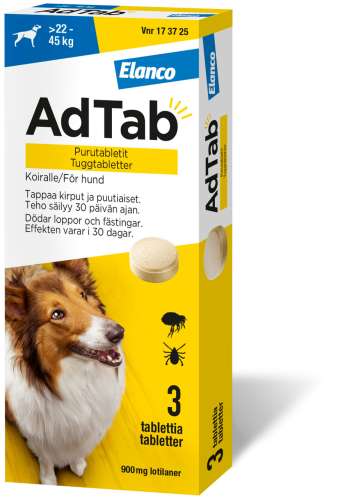 AdTab. 900 mg, tuggtabletter för hund (> 22–45 kg) - 3 st, tuggtablett