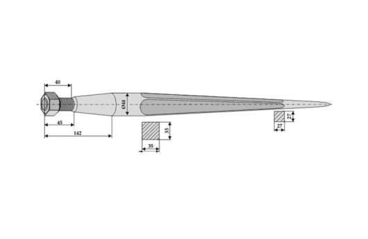 Balspjut, M28 x 1,5. 810 mm