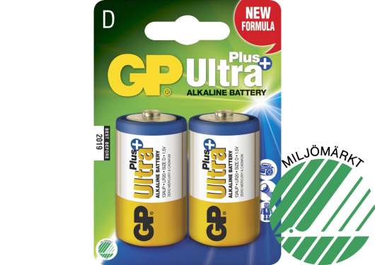 Batteri GP Alkaline Ultra Plus D LR20, 2-pack
