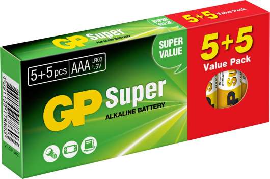 Batteri GP Alkaliner AAA, 5+5-pack