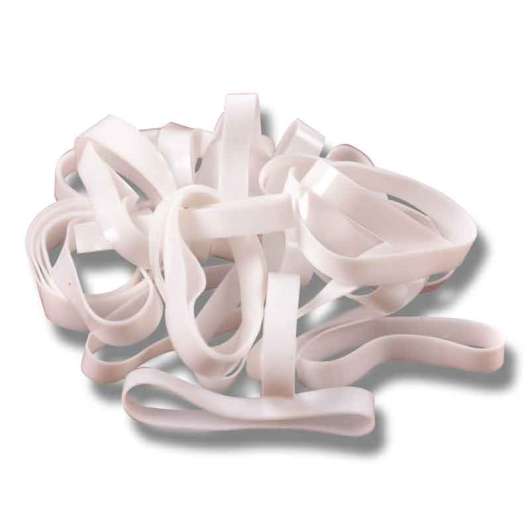 Flätningsband i silikon/gummi i plasthink vit