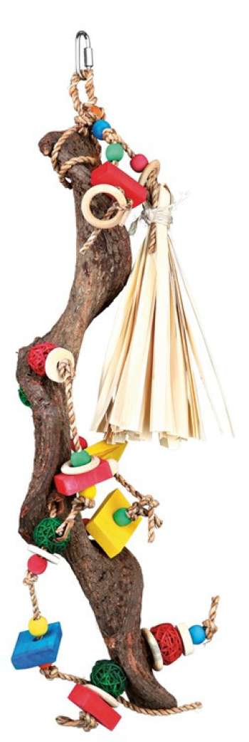 Hängande Leksak till Parakit/Papegoja - Träpinne med färgglada attiraljer