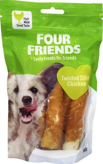Hundtugg Four Friends Twisted Stick Chicken 12,5 cm, 4-pack
