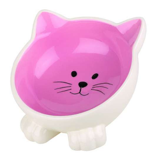 Kattformad kattskål i keramik - Rosa