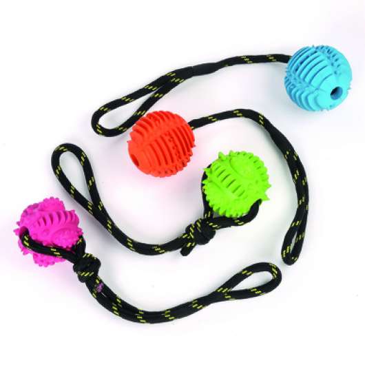 Knottrig gummiboll med rep