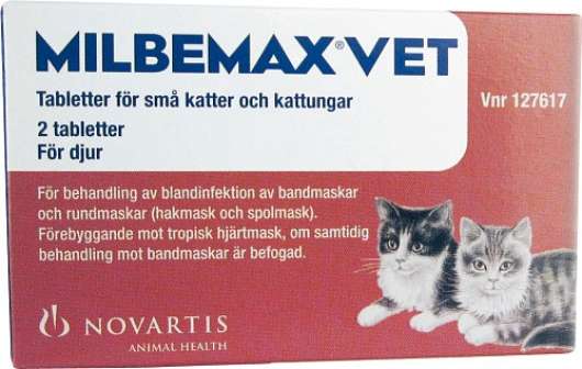 Milbemax Vet. Filmdragerad Tablett 4/10 mg, till små katter och kattungar. - 2 st tabletter/frp