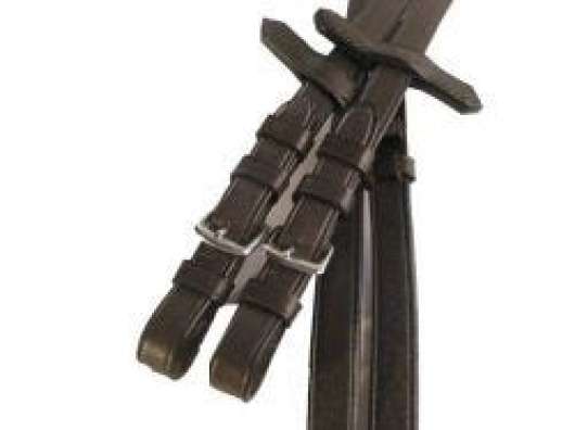 Ribbad lädertygel stålspänne brun - Ponny